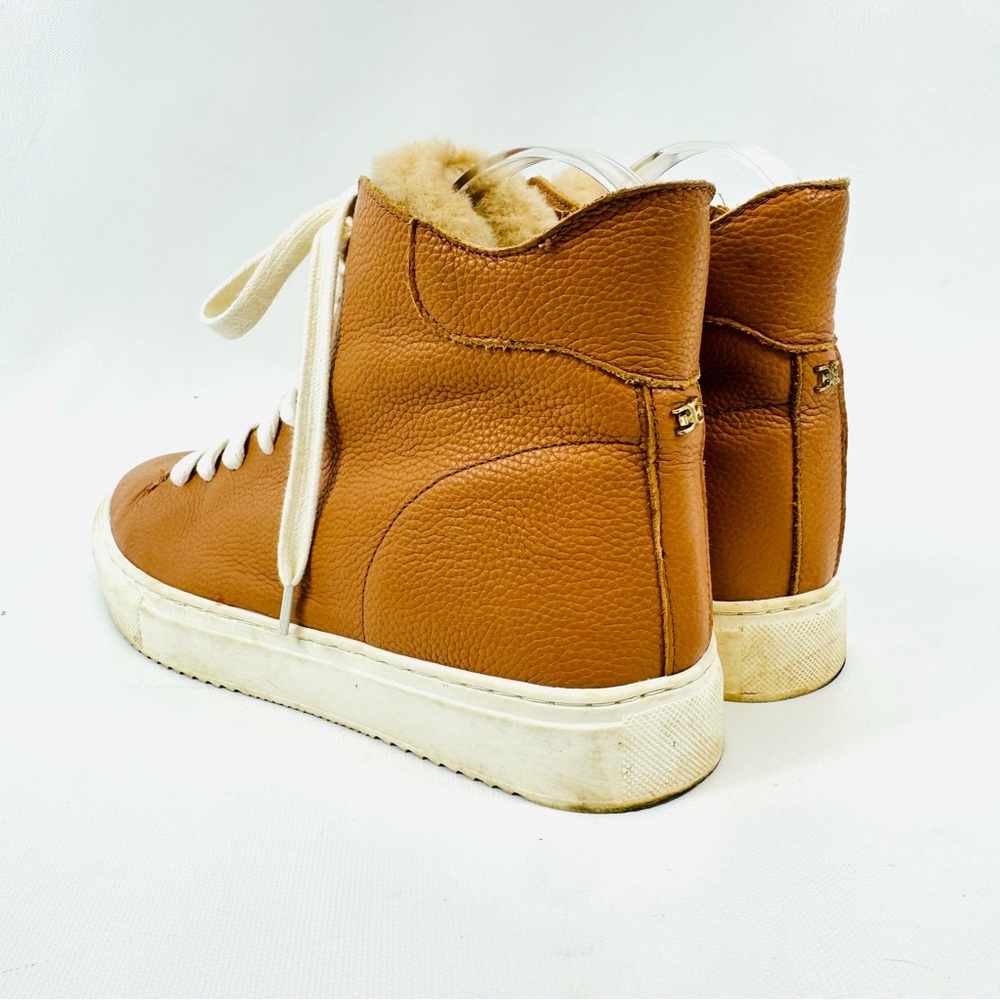 Sam Edelman Pence Leather High-Top Shearling Trim Sneakers Brown sz 8 - Picture 6 of 15